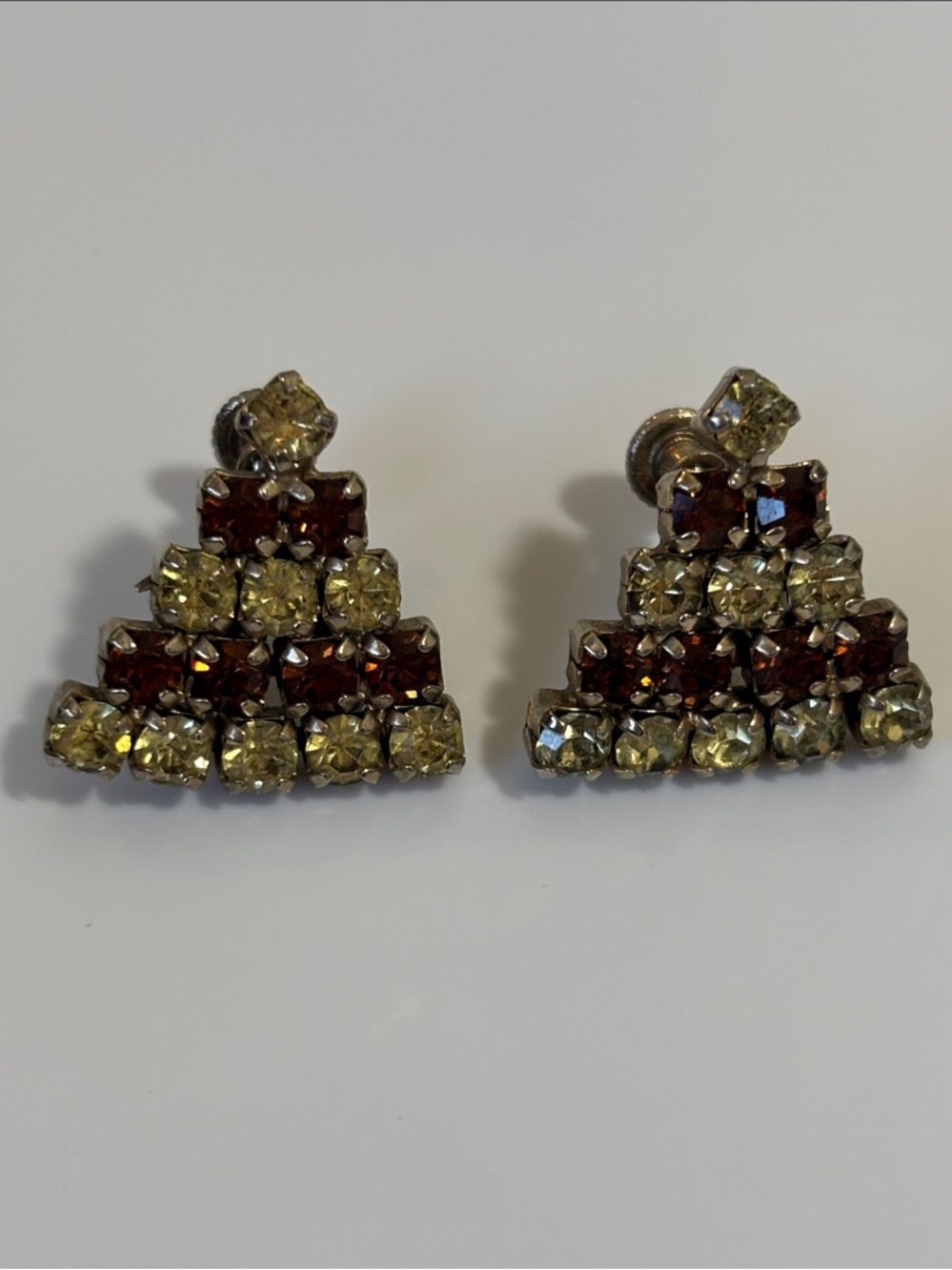 Vintage Gold and Garnet Pyramid Crystal Stud Earrings
